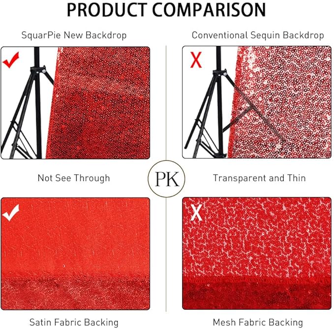 SquarePie Sequin Backdrop Curtain Not See Through Thick Glitter Background for Party 10FT x 10FT Red