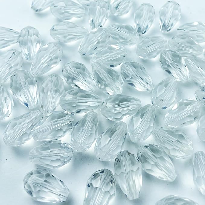 100pcs 8x12mm Teardrop Crystal Glass Beads Vertical Hole Faceted Glass Teardrop Spacer Beads for Bracelets Necklace Earring DIY Jewelry Making Craft(Transparent)
