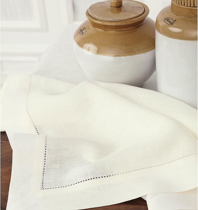 Solino Home Linen Ivory Table Runner 120 Inches Long - 100% Pure Linen 14 x 120 Inch Table Runner for Fall, Autumn, Thanksgiving, Christmas - Classic Hemstitch