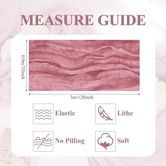 Asee'm Cheesecloth Table Runner 120 Inches Dusty Rose Boho Gauze Cheese Cloth Runner 10FT Rustic Sheer Fall Table Runners for Thanksgiving Wedding Baby Shower Holiday Party Decoration