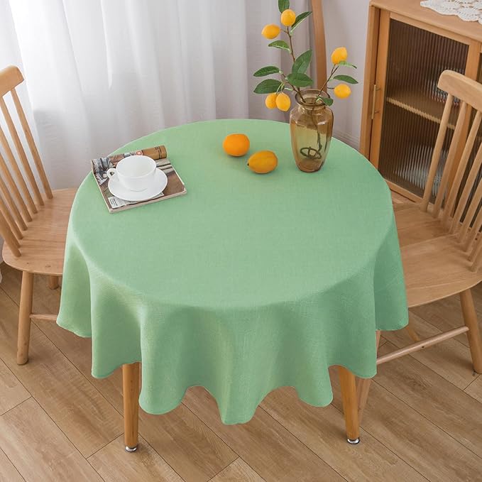 NLMUVW Light Green Round Table Cloth 48 Inch, Linen Tablecloth Rustic Farmhouse Table Cover Water Resistant for Kitchen Dining Coffee