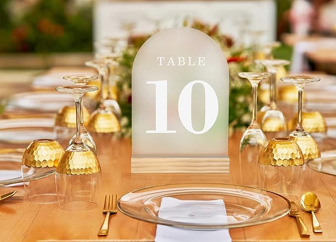 Tabletop Signs - Frosted Acrylic Table Numbers 1-30 with Wood Stands