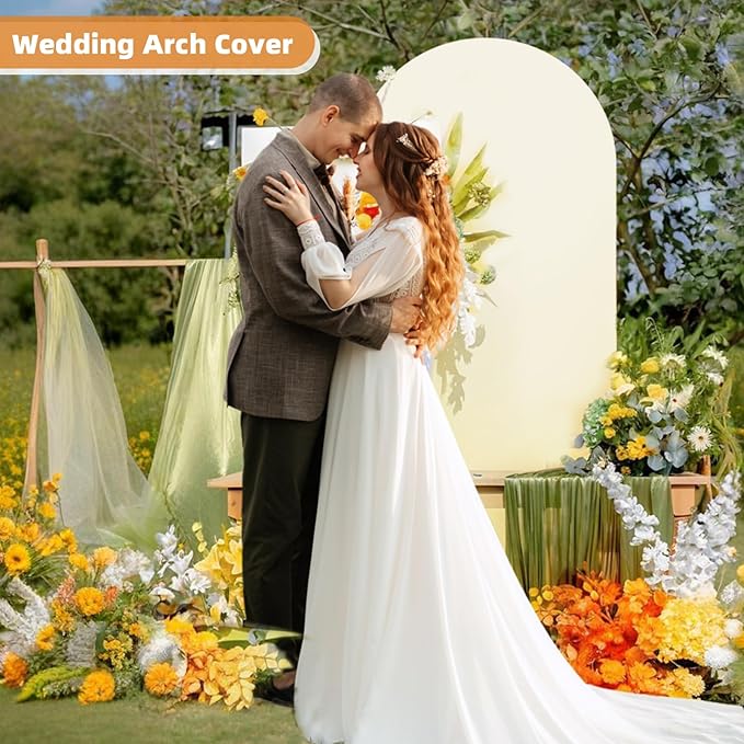 HEMMOTOP 6.6 ft Light Beige Arch Backdrop Cover (No Arch Stand), Spandex Arch Covers Stretchy Backdrop for Balloon Arches, Wedding, Birthday Party, Baby Shower, Banquet Arch Decoratio