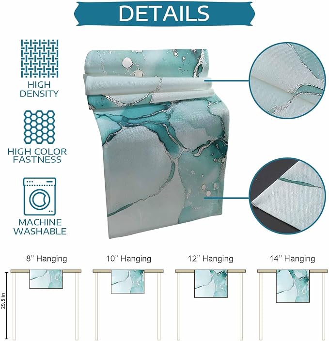 Turquoise Marble Cotton Linen Table Runner for Dining Kitchen, Wedding Outdoor Party Tablerunners Decoration, Nature Marble Crack Country Retro Dresser Scarf Coffee Tablecloth Runners 13x120 Inches