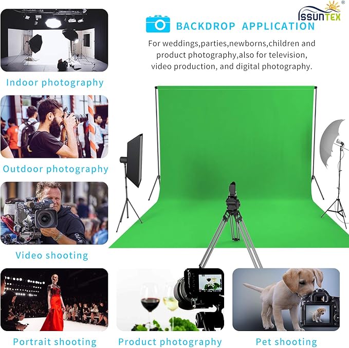 ISSUNTEX 6X9 ft Background Muslin Backdrop, Photo Studio, Collapsible High Density Screen for Video Photography and Television-Green
