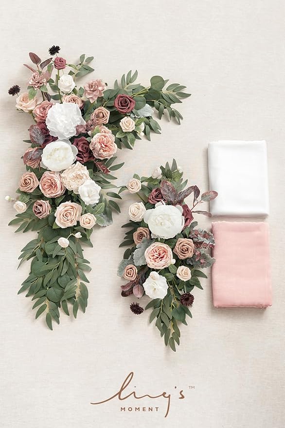 Artificial Wedding Arch Flowers, Dusty Rose Mauve Silk Swag Kit, 4 Pieces