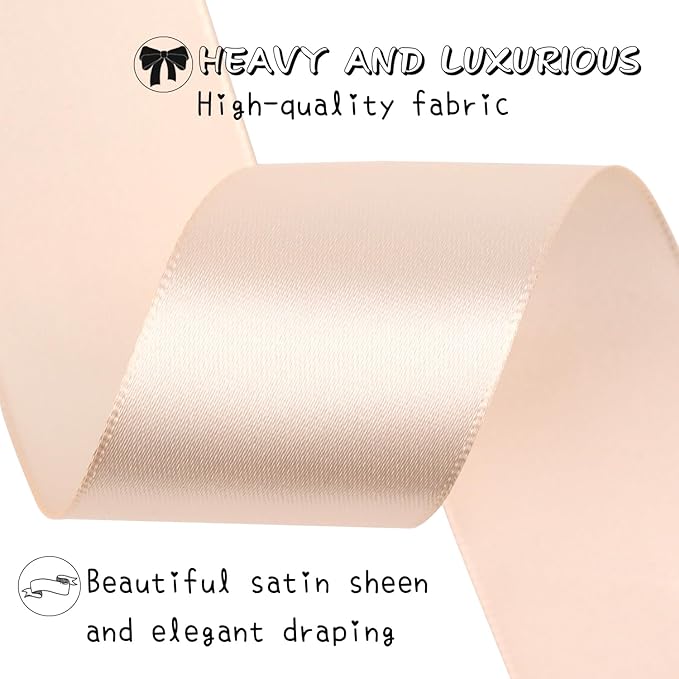 Naked Pink Solid Satin Ribbon 1-1/2 Inch 25 Yards Solid Polyester Fabric Ribbon for Gift Wrapping Wedding Christmas Baby Shower Birthday Party Decoration Handmade Immortal Flower Craft