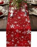 Christmas Snowflakes Cotton Linen Table Runner for Dining Kitchen, Red Xmas Winter Snow Wedding Outdoor Party Tablerunners Decoration, New Year Dresser Scarf Coffee Tablecloth Runners 13x120 Inches