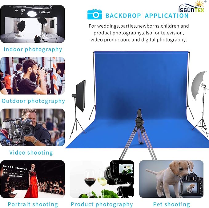 ISSUNTEX 10X12 ft Background Muslin Backdrop, Photo Studio, Collapsible High Density Screen for Video Photography and Television-Blue