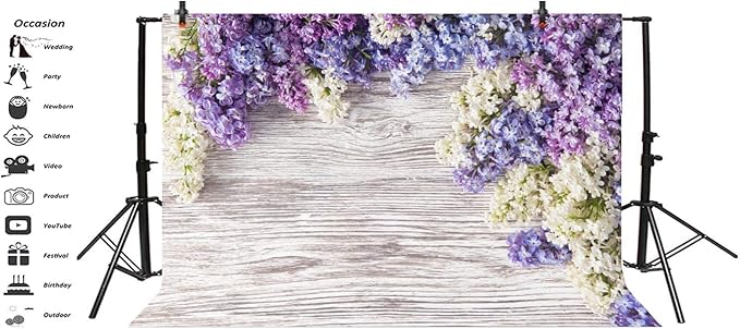 10x7ft Newborn Baby Wooden Plank Photography Backdrops Purple Lilac Flowers Bloom Bouquet Wooden Wall Girls Adults Portrait Photo Background Parties Events Decor Wallpaper Photo Studio Props