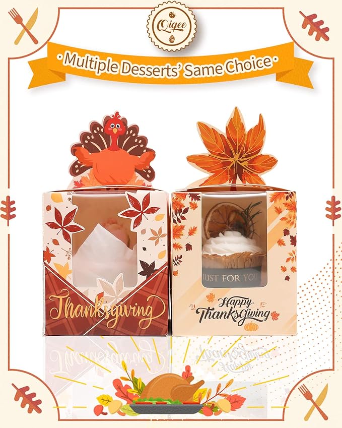 Cupcake Carriers with Inserts, Thanksgiving Design, 60 Pack