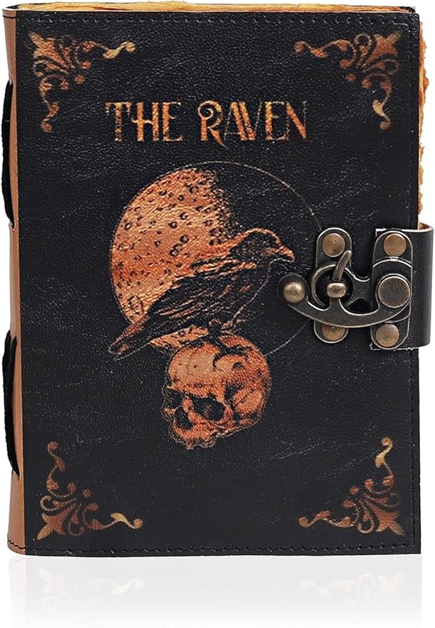 Leather Gothic Journal Magical Raven Skull Spiral Notebook Mystery Crow Journal Grimoire Witchcraft Spellwork Journal Great for Halloween and Raven Lovers Aesthetic Leather Journal for Men and Women (8 x 6 inches)