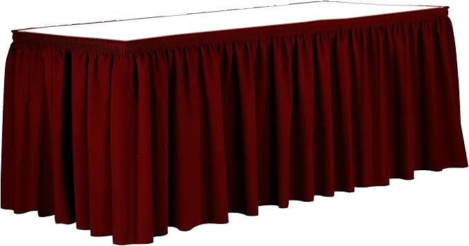 Ultimate Textile Pleat Polyester Fabric Table Skirt - Machine Washable Flame Resistant with Clips for Events, Weddings & Trade Shows, Cut & Sewn in Paterson, NJ - Cherry Red, 17' Shirred Pleat
