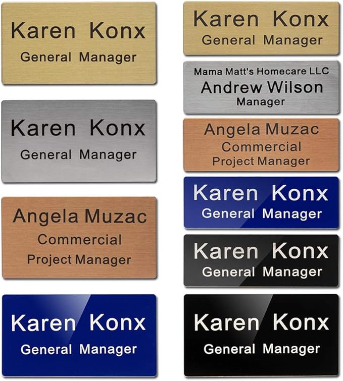 Custom Engraved Name Tag Badge for Business Personalized Identification with Pin or Magnetic Backing Stainless Steel ID Badge (Rose Gold/Black, 1" x 3")