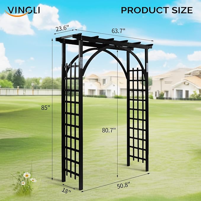 Black Wood Arbor, Classic Style Garden Arch, 63 x 85 in