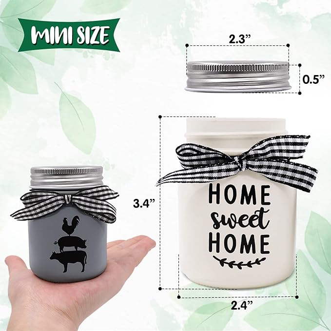 Mini Mason Jar Centerpiece Table Decorations for Farmhouse Coffee Table Dining Table Decor Tiered Tray Jar with Lids for Kitchen Living Room Set of 3