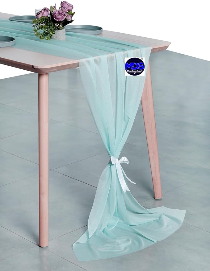 MDS 2 Pack 10ft Chiffon Table Runner 29 x 120 Inches Sheer Wedding Runner Romantic Rustic Table Runner for Wedding Decorations, Birthday Parties, Bridal Shower Party Arch Decor - Teal