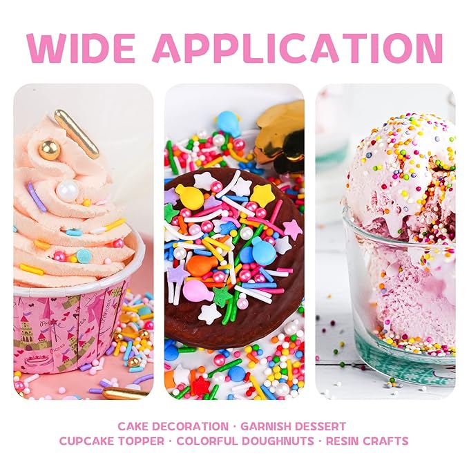 Rainbow Sprinkles for Cake Decorating 7ounce Cake sprinkles for Cupcakes Topper, Cookie Candy Decorations - Metallic Gold Sprinkles Sugar Pearls, Jimmies for Birthday wedding Celebrations Party