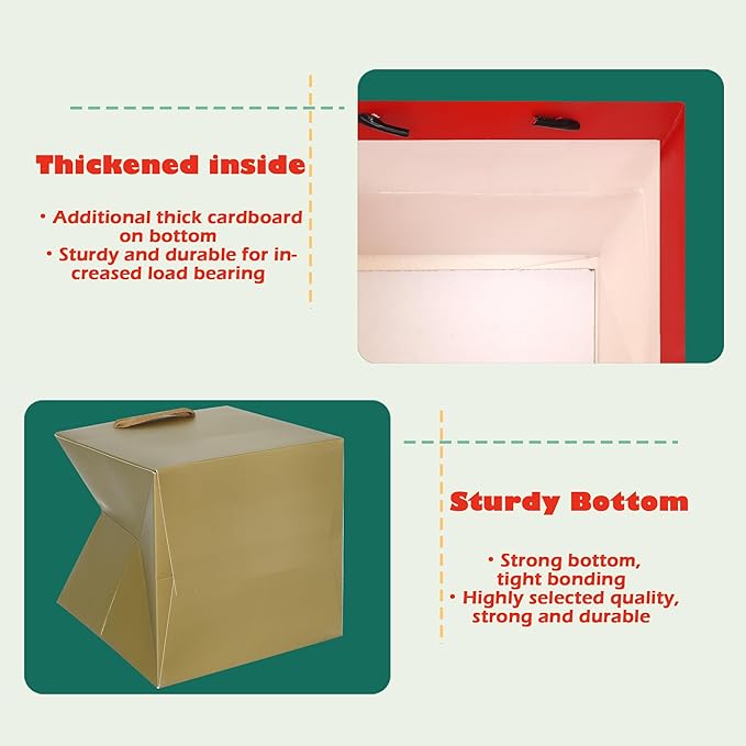 Gift Bags Pack of 10 Gold Square Bottom 12 Inch with Handles