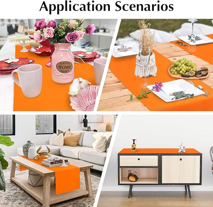 2 Pack Orange Table Runner 12 x 90 Inch Solid Color Farmhouse Runners Coffee Table Dresser for Daily Party Home Decoration