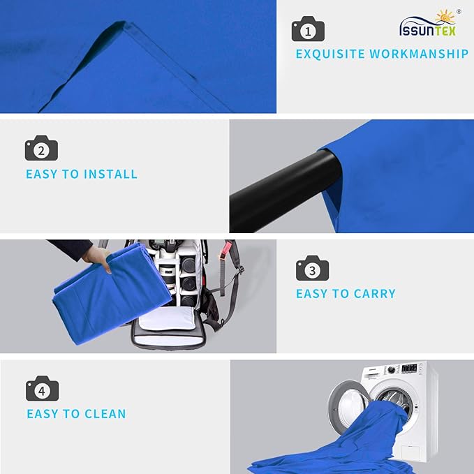 ISSUNTEX 5X7 ft Background Muslin Backdrop, Photo Studio, Collapsible High Density Screen for Video Photography and Television-Blue