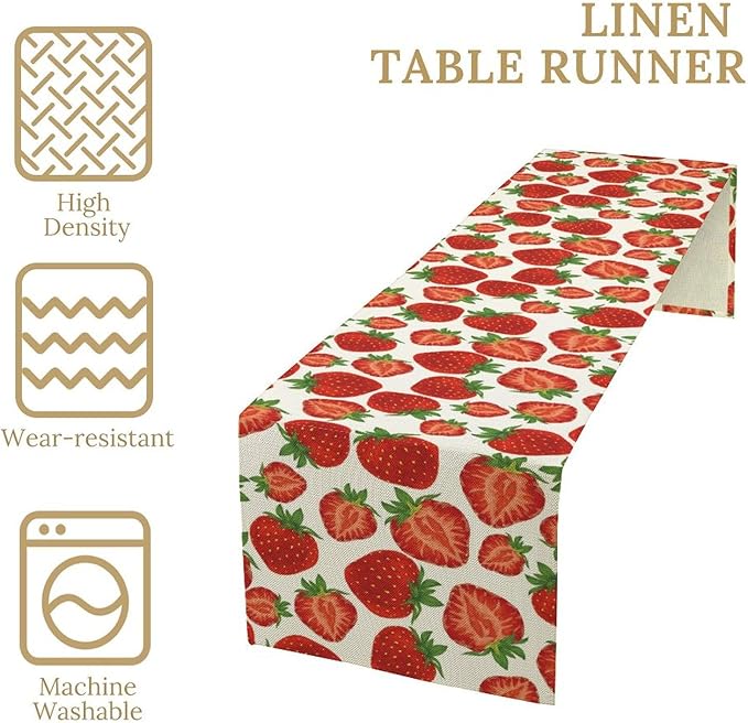 Strawberry Table Runner,Spring Summer Fruit Print Table Runner for Kitchen Dining Table Home Party Decoration 13x60 Inch