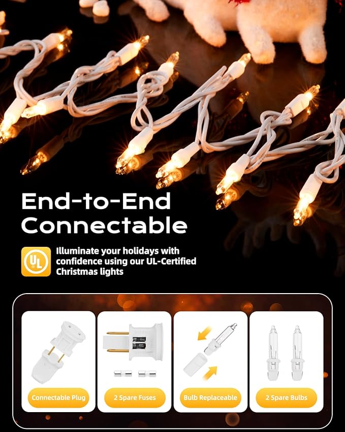 Brightown-Christmas-String-Lights, 100-Count 26.5ft Clear Incandescent Bulb Mini Lights for Indoor Holiday Decor, Christmas Tree Garland Wedding Party Multi-Use Decoration, White Wire