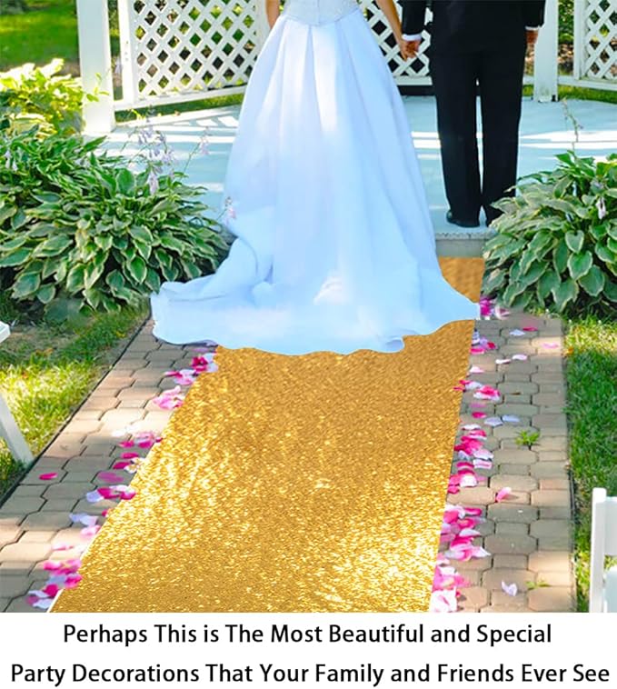 Sequin Aisle Runner, Gold, 4 x 30 Ft One-Piece Seamless Floor Runner