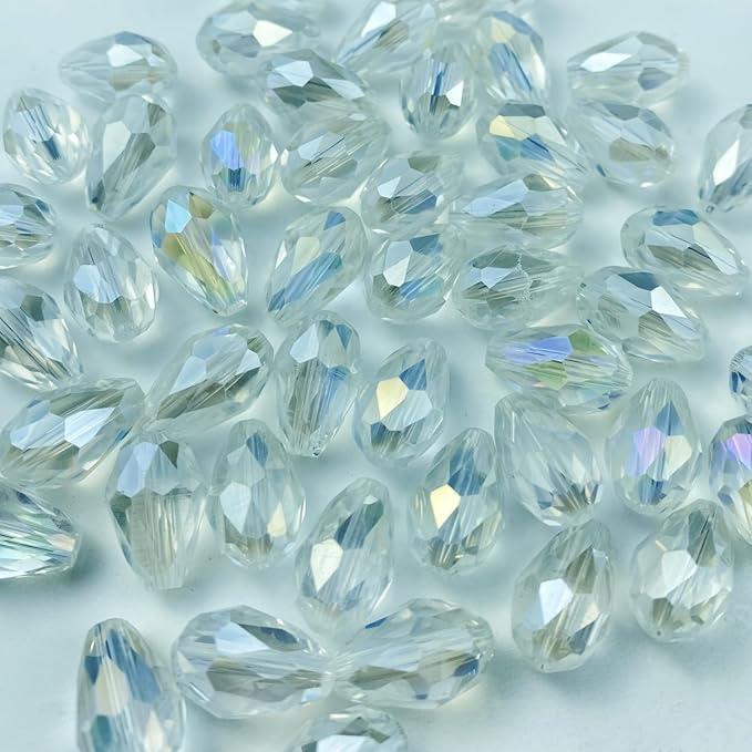 100pcs 8x12mm Teardrop Crystal Glass Beads Vertical Hole Faceted Glass Teardrop Spacer Beads for Bracelets Necklace Earring DIY Jewelry Making Craft(Transparent AB)