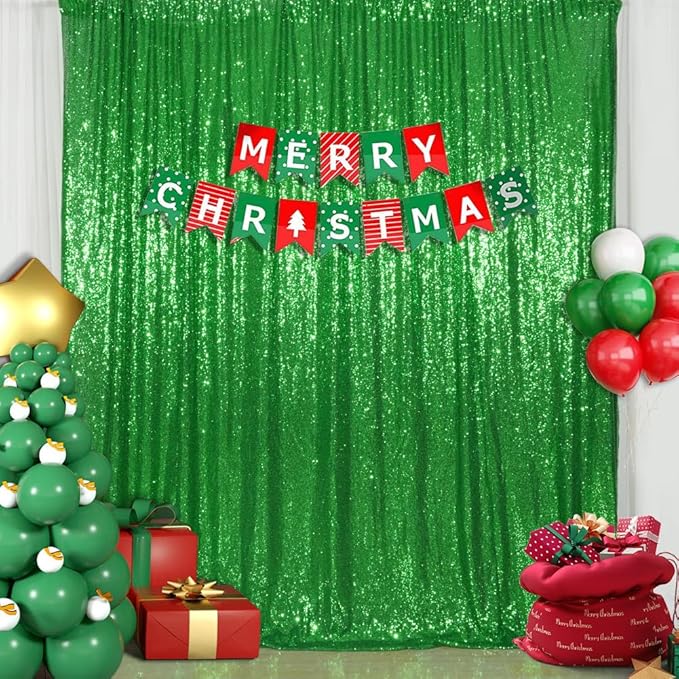 Backgrounds: Green Sequin Curtain, 10 x 10 FT Party Backdrop