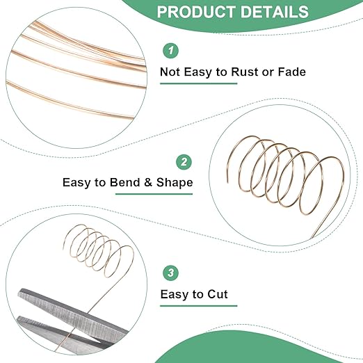 2-Rolls 0.4mm Jewelry Wire, 26 Gauge 328FT Craft Wire Copper Beading Wire for Jewelry Making/Planting/Weaving/DIY Crafting, Soft Metal Wires [100M, Champagne Gold]