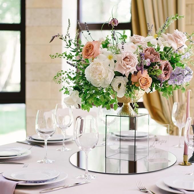Round Glass Mirror Centerpieces, 12 Inch, Set of 12 for Parties
