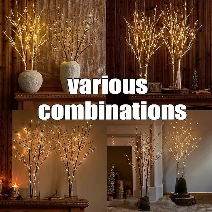 Fudios Birch Branch Lights with Timer for vase 100 LED Lighted Willow Twig 32IN Tall Battery Operated Home Party Indoor Outdoor use
