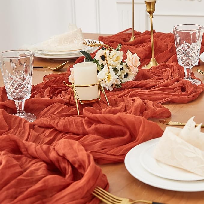 1 Pack Cheesecloth Table Runner 120 Inch 10 FT Boho Rustic Gauze for Wedding Baby Shower Party Farmhouse Summer Home Decor Washable (1, Terracotta)