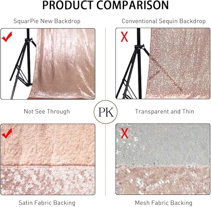 SquarePie Sequin Backdrop Curtain Not See Through Background for Wedding Party 20FT x 10FT Rose Gold