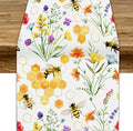 Summer Bee Table Runner, Seasonal Spring Wildflowers Bee Yellow Honeycombs Farmhouse Table Runner for Kitchen Dining Table Home Party Decor, 13x36inch