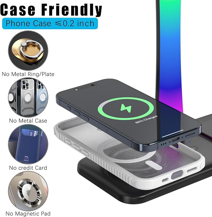 Headphone Stand with Wireless Charger,Gaming HeadsetStand with RGB Light Mode,AirpodMaxStand Compatible with Airpod Pro/3/2,iPhone 16/15/14/13/12/11,Samsung,Gifts for Gamers and Music Lover