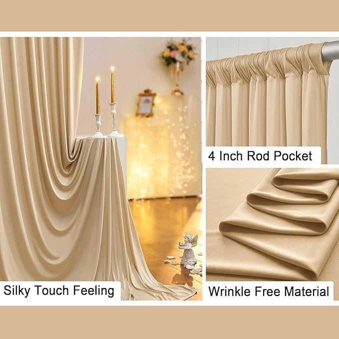 Backdrop Curtain Set, Beige Wrinkle-Free Polyester, 8 Panels 5 x 10 ft