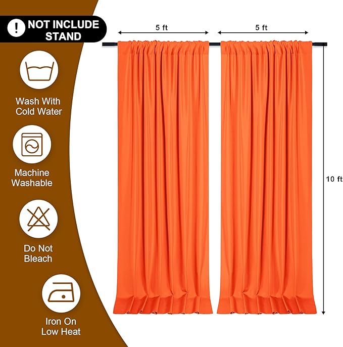 DWCN 10x10 FT Backdrop Curtains for Parties, Photography Backdrop Drapes with Rod Pockets for Wedding Decorations Stage Birthday Family Gatherings, 2 Panels 5ft x 10ft, Orange