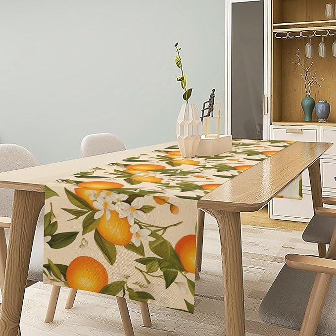 Vintage Orange Table Runner Spring Summer Orange Mandarin Floral Dinner Runner for Farmhouse Party Holiday Home Kitchen Dining Table Decor 13x70