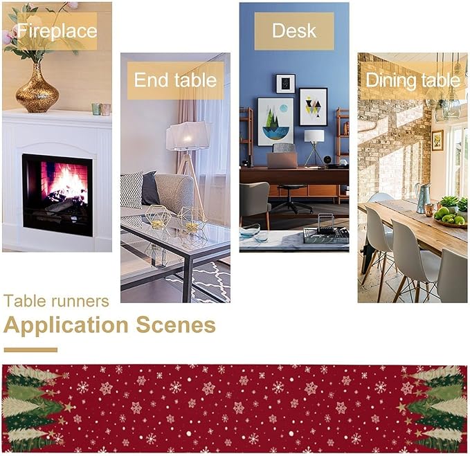 Merry Christmas Table Runner,Red Christmas Tree Snowflake Winter Seasonal Table Cloth Kitchen Dining Table Decoration for Home Party Decor 13x90 Inch