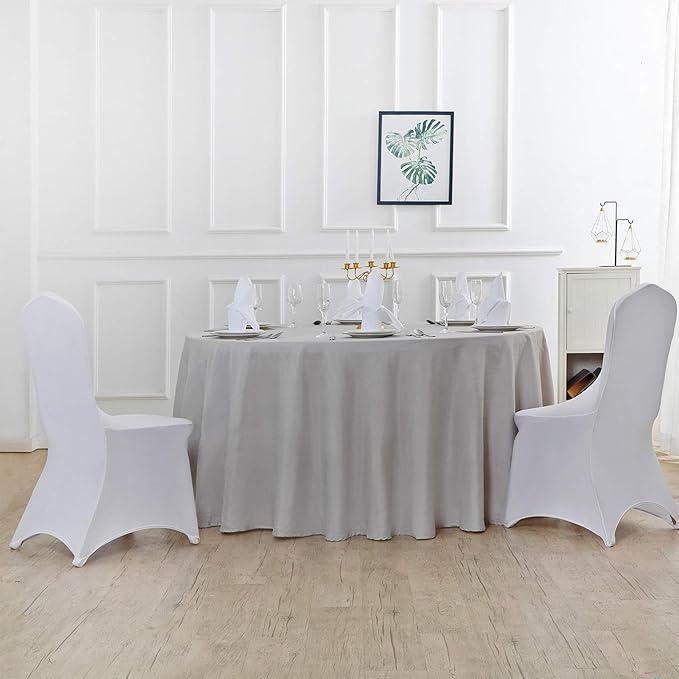 132 inch Round Tablecloth Washable Polyester Table Cloth Decorative Table Cover for Wedding Party Dining Banquet（132 inch,Silver）