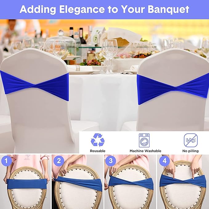 Dining Chair Slipcover Sashes, 150 Pack, Champagne Spandex Bows