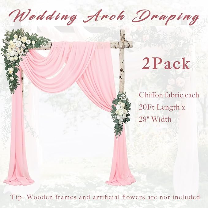 Wedding Arch Draping Fabric, Light Pink Chiffon, 2 Panels 20 Ft Long
