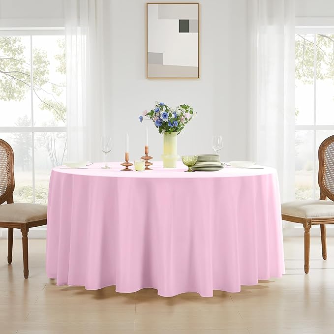 Tablecloths 6 Pack: Round Pink Polyester, 90 Inch Washable