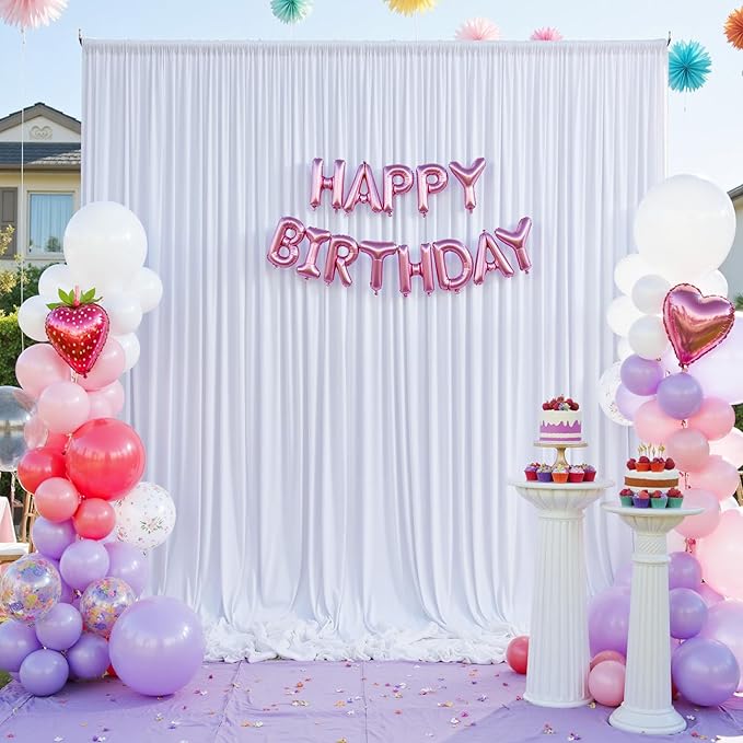 50×12ft Wrinkle Free White Backdrop Curtain, Soft Silky Draping Wedding Drapes for Backdrop 10 Panels 12 ft Long Backdrop Curtains for Birthday Baby Shower Photo Photography Background Cloth