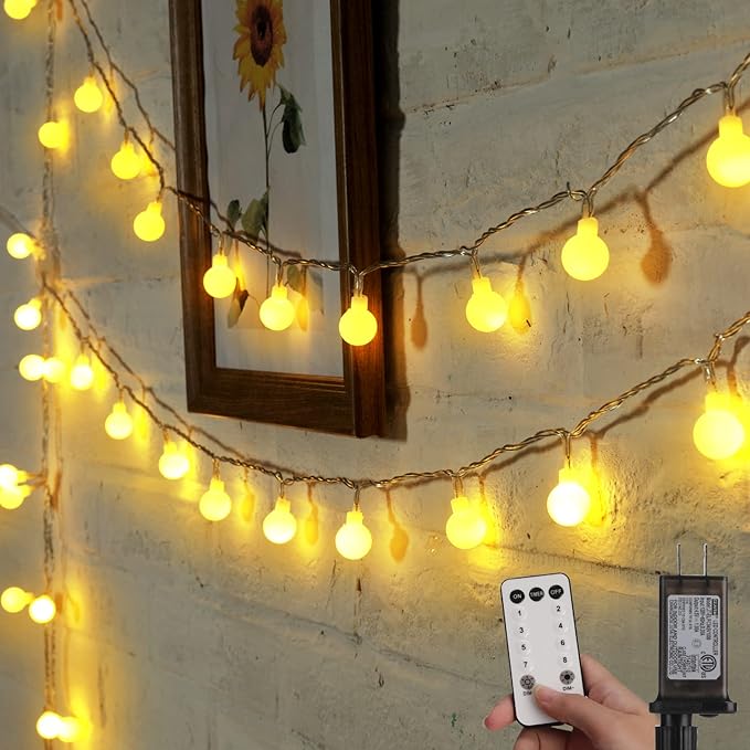 Indoor String Lights, 66 Ft Warm White 200 LED Mini Globe Lights