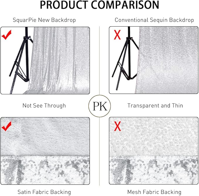 SquarePie Sequin Backdrop Not See Through Thick Background Glitter Curtain Party 20FT x 10FT Silver