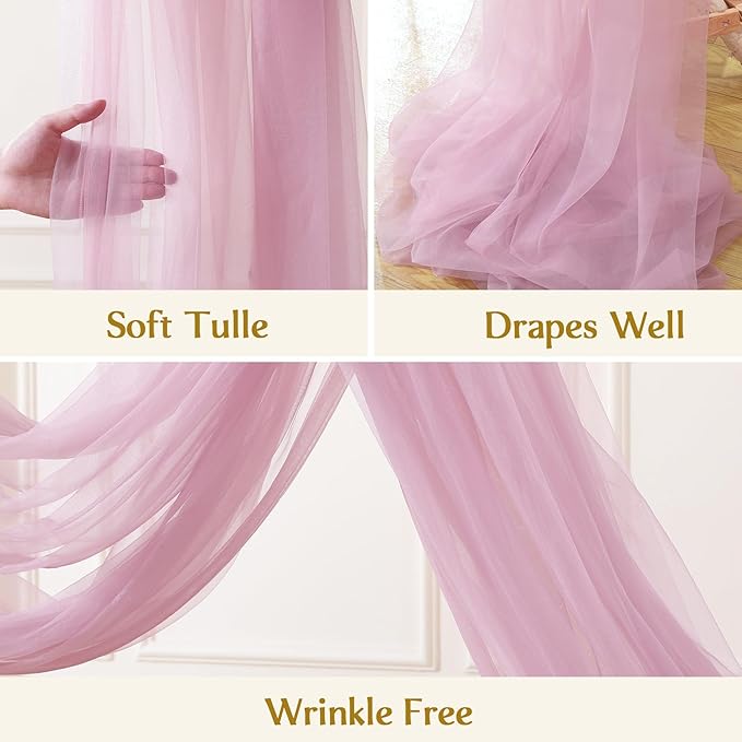 Wedding Arch Draping Fabric Backdrop 1 Panel 60" x 26Ft Dusty Rose Drapes Curtains for Wedding Reception Sheer Tulle Backdrop Curtain for Ceremony Birthday Party Baby Shower Arbor Ceiling Decorations