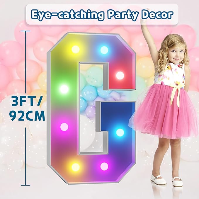 Marquee Decoration Light Up Letter G, 3 FT Foam Board, 16 Colors